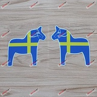 Dala Horse Sweden Swedish Flag Vinyl Decal Sticker - Pair Reflective, 4 Inches - Mirror Images Reversed - for Car Boat Laptop Cup