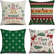 Cushion Cover, 65x65cm Set of 4, Christmas Snowflake and Elk Soft Velvet Throw Pillow Cases 26x26in, Square Sofa Cushion Cover with Invisible Zipper for Couch Bed Car Bedroom Home Decor