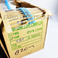 Resistor 820R 820ohm 1/2W metal film taiwan 1% copper legs