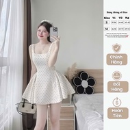 Đầm chấm bi cổ vuông dáng xòe bồng Váy nữ chấm bi xẻ lưng dạo phố trẻ trung xinh đẹp đầm váy hai dây