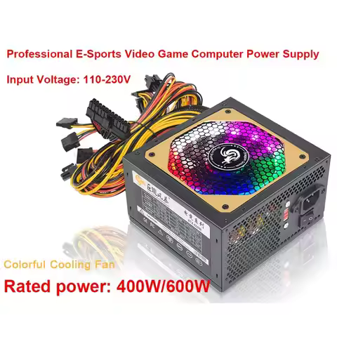 ATX 400W 600W 110-230V RGB 12V PC PSU 150*140*85MM Professional E-Sports Video Game Computer Power S