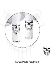 Rockbear骷髏紋身貼紙適用於airpods Pro第二代,黑色貼紙皮膚包裹和耳機保護殼,適合青少年、女性和男性的萬聖節禮物,包括清潔套件