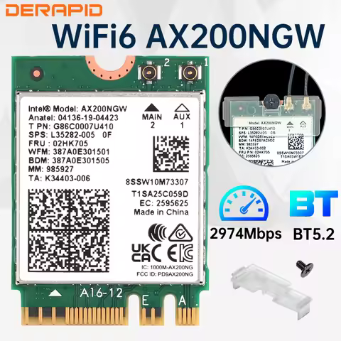 WiFi 6 AX200NGW M.2 WiFi Adapter Bluetooth 5.2 2400Mbps 802.11ax AX200NGW MU-MIMO BT5.2 2.4G/5Ghz Wi