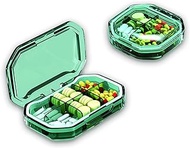 2 Pcs Small Pill Organizer Portable Travel Pill Box Mini Vitamin Pill Case Cute Daily 4 and 6 Compartments Pill Container for Purse and Pocket Tiny Clear Medicine Pill Holder (Green)