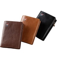 100% Genuine Leather Wallets for Men  Zipper Wallet RFID Blocking Vertical Business Card Holder m0ney Bag Purse Wallet Men