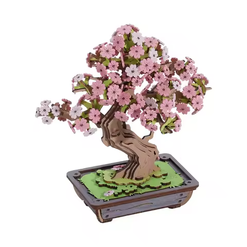 Robotime Rolife DIY Wooden Sakura Bonsai DIY Wooden 3D Puzzle Crafts Wooden Flower Gift for Mom Wife