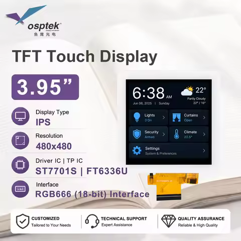 3.95 Inch Round TFT LCD Display 480x480 RGB 18BIT SPI Touch Screen ST7701S FT6336U All View White Co