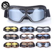Motorcycle Goggles Vintage Anti Fog Pilot PU Leather Glasses Dustproof ATV Off Road Motorbike Helmet