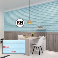 km wallpaper foam 3d bata warna biru muda premium wall paper sticker - 70cm x 38.5cm biru muda