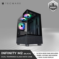 Tecware Infinity M2 Dual Tempered Glass MATX Case, 3 x 120mm ARGB Fans [2 Color Options]