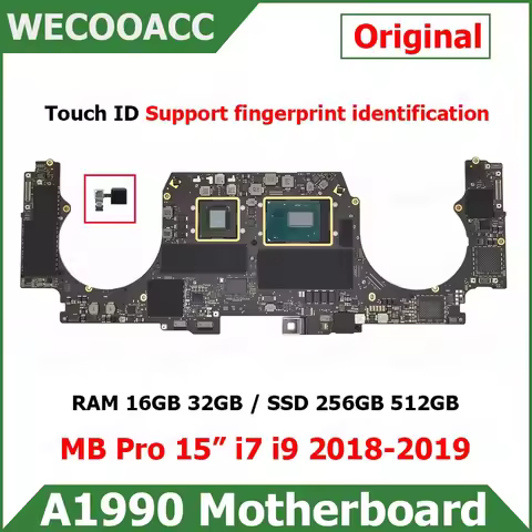 Original Motherboard For MacBook Pro 15" A1990 Logic Board with Touch ID i7 i9 256GB 512GB 1TB 2018 
