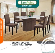 Siap pasang _ SamPoint 6 Seater Marble Table Seat Dining Set 1 Table + 6 Chairs Ready Stock + Free Shipping (Meja Makan 6 Kerusi)