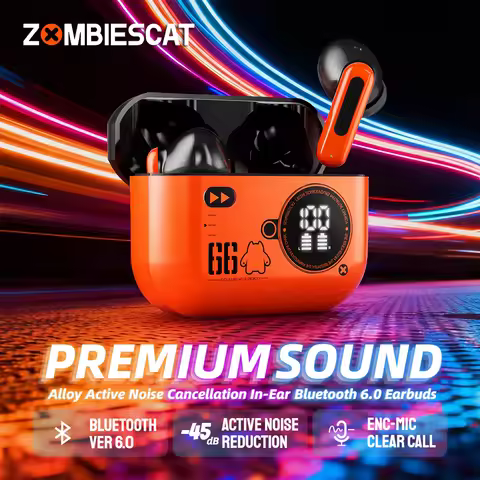 Zombies Cat Alloy ANC Bluetooth 6.0 Earbuds -45dB Active Noise Cancelling Headphone Dynamic Spatial 