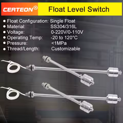 Stainless Steel Float Level Switch Mini Liquid Level Switch Water Tank Sensor Horizontal Float Switc