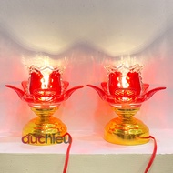 Đèn thờ cúng hoa sen để bàn thờ chất liệu thủy tinh cao 14cm - NT đèn cúng Phật Quan Âm - Đức Hiếu S