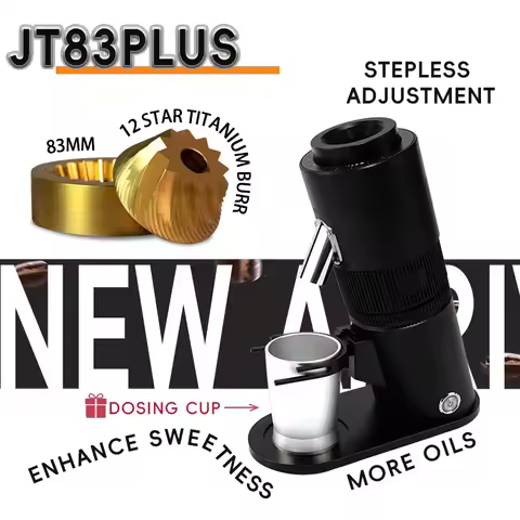 LRlufeibao JT83 Plus Electric Coffee Grinder 83mm Titanium Burr with Blow Hopper 110-220v Universal 