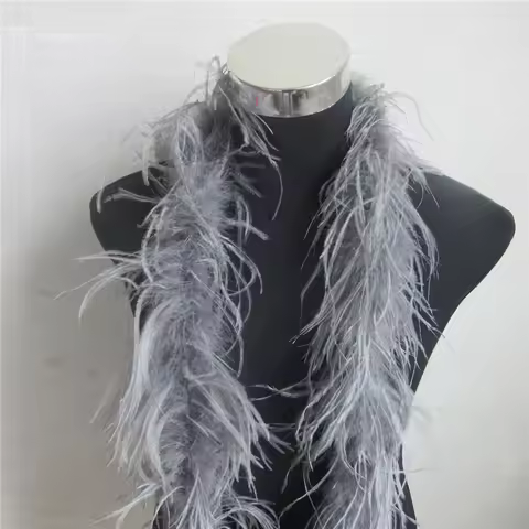 YY-tesco 2 Meter/Lot 2 Layer Natural gray Fluffy Ostrich Feathers Boa Costumes/Trim For Party/Costum