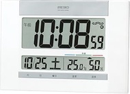 Seiko SQ429W Clock Wall Clock, Dual Use, Radio, Digital Calendar, Comfort, Temperature, Humidity, Display, Thin, White, Pearl
