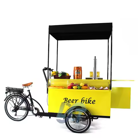 Customized Electric Beer Bicycle Snack Vending Cargo Trike 3 Wheel Beer Pub Bike Mobile Bar With Bat
