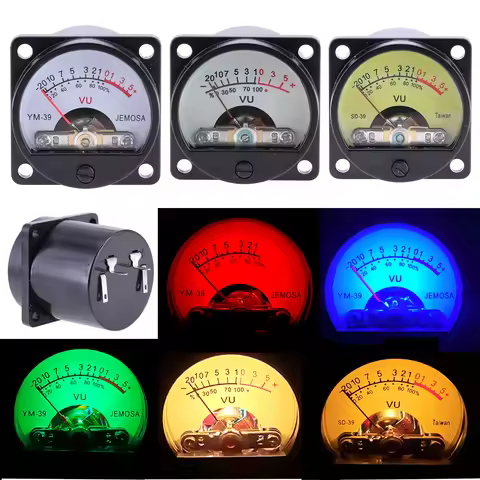 1PC 34mm Panel VU Meter 500VU with Green Yellow Blue Red Backlight Sound Pressure Meter Amplifier An