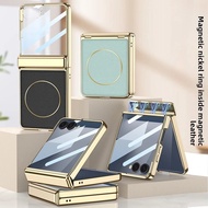 PU Leather Plating Frame Magnetic for Samsung Galaxy Z Flip 7 Flip7 Phone Case with Screen Protector