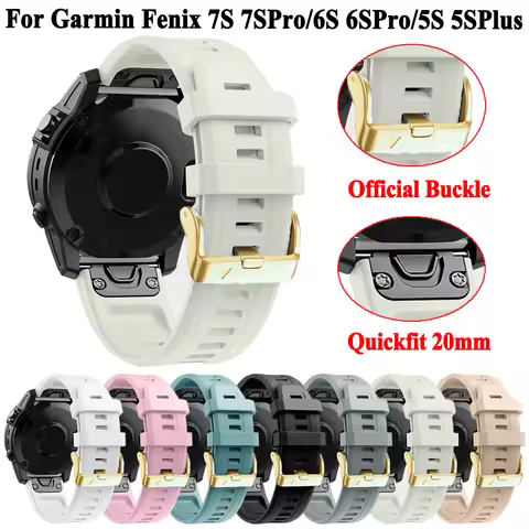 Quickfit Silicone Watchband 20mm Strap Compatible with Garmin Fenix 8-43mm 7S pro 6S pro 5S plus Sma