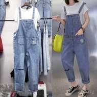 Korean Suspender Pants New Age-Reducing2024Korean Style Women's Summer Student Jumpsuit Embroidered Denim Cropped Loose Little Daisy