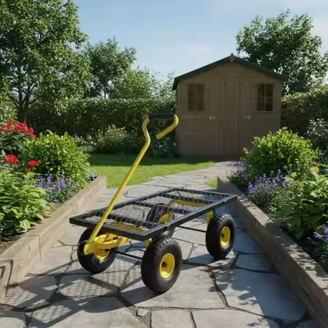 Foldable Garden Trolley Steel Frame Mesh Garden Wagon Collapsible Wagon Trolley Padded Grip Outdoor 