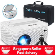 BIGASUO Bluetooth Full HD Projector Built in DVD Player, Portable Mini Projector 5500 Lumens Compatible with iPhone/iPad/TV/HDMI/VGA/AV/USB/TF SD Card, 720P Native 1080P