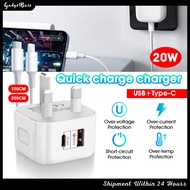 UK Plug PD 20W Power Adapter USB Type-C Fast Charger QC 3.0 Charger Travel Charging Adapter Plug 20W