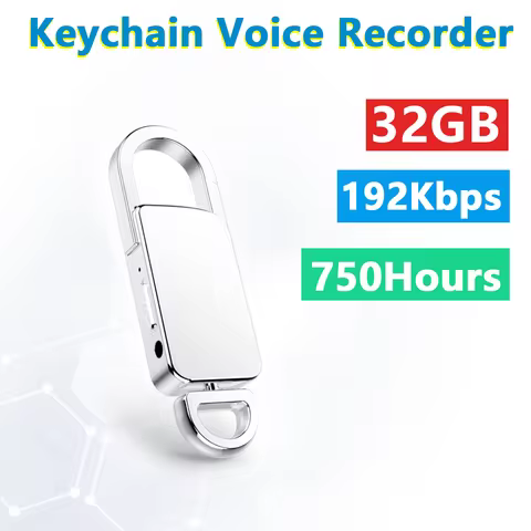 64GB Mini Digital Recorder Spy Keychain Voice Recorder -750 Hours 192KBPS One-key Recording Voice Ac