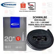 SCHWALBE INNER TYRE 20 x 1.10 - 1.50 - 406 SMALL VALVE PRESTA 40mm FV