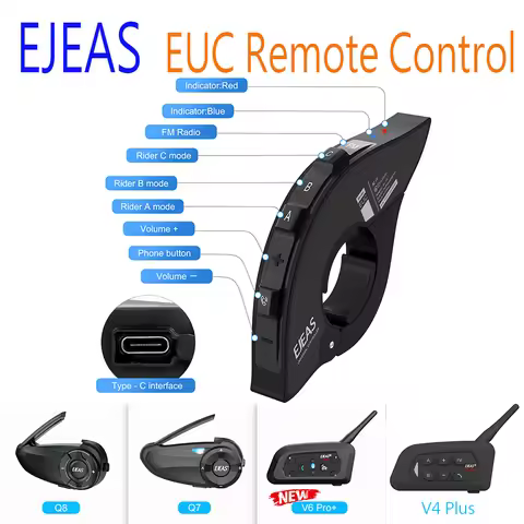 EJEAS EUC Motorcycle Intercom Bluetooth Remote Control Handle Used for EJEAS Type-C V6Pro /V7/ V4Plu