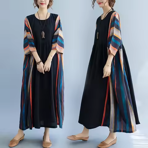 Indian Pakistani Dress Women Bohemian Style Boho Vintage Fashion Cotton Linen Long Maxi Dresses Fema