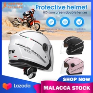 Motor Helmet Double Lens Wind-Proof Motor Half Helmet Unisex Durable Safety Adult Outdoor Bicycle He