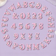 4.9cm Pink green  Flower Alphabet Embroidery Patch Self-adhesive/Iron-on Patch For Clothes Applique 