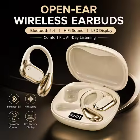 Open-ear earbuds Lightweight Bluetooth 5.4 Hi-Res Wireless Headphones with 12mm Driver, AI Noise Red