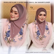 💖TUDUNG DARA PRINTED - SAIZ L 💖 TUDUNG 3 LAYER HEAVY CHIFFON - BRAND EZZUFIRDA
