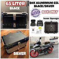 BOX ALUMINIUM 65L TOP BOX BLACK SILVER ACCESSORIES MOTOR BOX ONLY YAMAHA HONDA Y15ZR Y16 RS150 RSX150 VARIO 150 VARIO 16