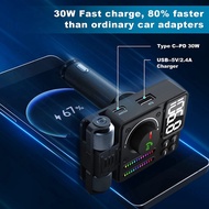 Bluetooth Transmitters Usb Car Bluetooth Adapter Bluetooth 5.3 FM Transmitter PD 30W Type C Fast Cha