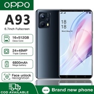 Smartphone โทรศัพท์มือถือ OPPQ A93 5G 6.7inch+HD รองรับ2ซิมค่ะ Mobile phone 4G/5G เมนูภาษาไทย แรม16GB+รอม512GB โทรศัพท์ถูกๆ Android11.0 Mobile phone โทรศัพท์ ถูกๆ ดี โทรศัพท์สำห รับเล่นเกม โทรสับราคาถูก OPPQ A93 สมาร์ทโฟน