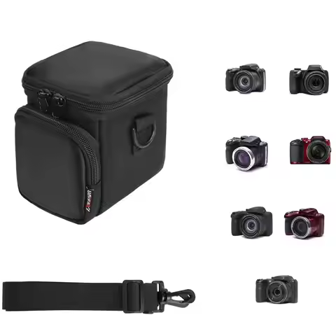 Dual-pocket Camera Storage Case with Shoulder Strap Anti-fall Travel Carrying Bag for KODAK PIXPRO A