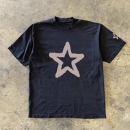 Ice Touch Cotton: เสื้อยืดแขนสั้นไม่โปร่งใสหนักสําหรับคู่รัก Ins Web Red Explosion Five-Pointed Star