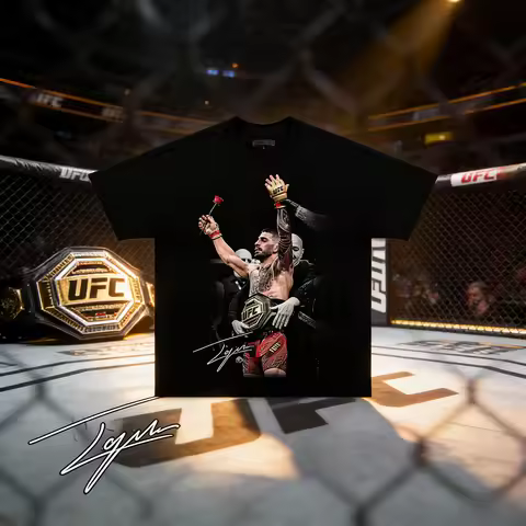 UFC Champion Ilia Topuria's 2026 Summer Cotton 100% Printed Loose-fitting Casual Fashion T-shirt Sui