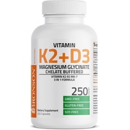 Brownson Vitamin K2+D3 Magnesium Glycinate, Vitamin K2 As MK-7, 3 in 1 Formula, 250 Capsules U17R