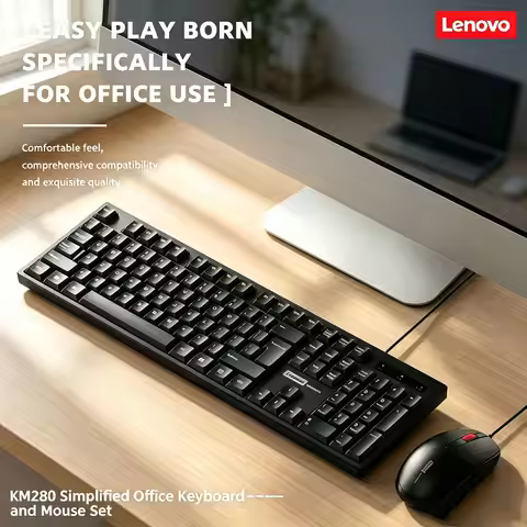 Lenovo KM280 Wired Keyboard Mouse Combination Full-size Low Noise Keyboards 1200DPI Mouse 2-in-1 for