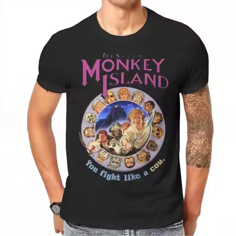 Men's Secret of Monkey Island Vintage Gaming T-Shirt Retro Monkey Island Graphic Tee with Monkey Isl