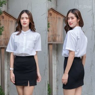 ✨เสื้อคอจีน/คอปก✨เสื้อนักศึกษาทรงบอยผ้าอ๊อกฟอร์ด(ผ้าดิบ)”รอบอก36-50”