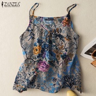 ZANZEA เสื้อแขนกุดผ้าลินินผ้าคอตตอนพิมพ์ลายดอกไม้วินเทจเสื้อกล้ามผู้หญิง Camisoles #2สำหรับวันหยุดฤดูร้อน