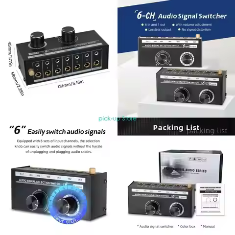 Q5WA 6.35mm/3.5mm Audios Switcher Selector 6-in-1-out Stereo Audios Switcher